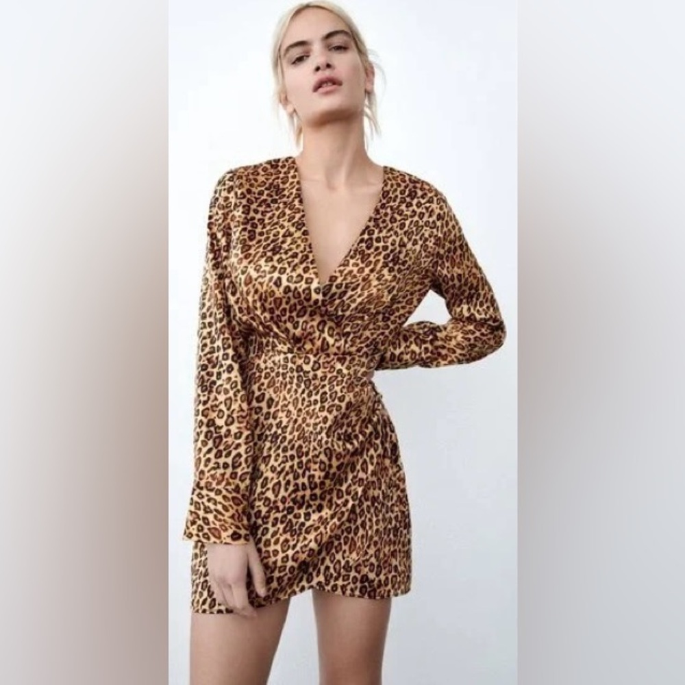 ZARA Satin leopard dress